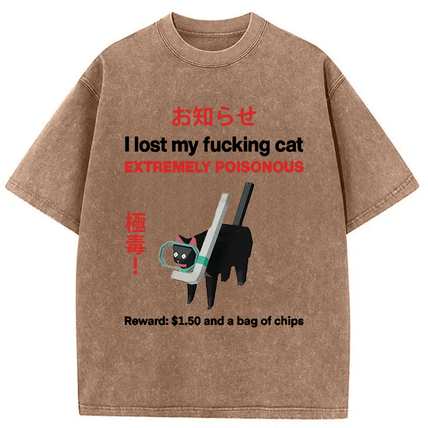 Tokyocanvas Find The Toxic Cat Funny Washed T-Shirt